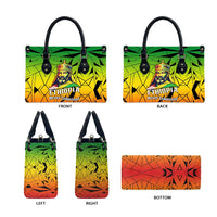 Menelik II Leather Bag with Crowned Portrait, Ethiopia Never Colonized Text and Pan-African Abstract - Wonder Print Shop