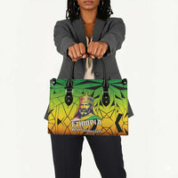 Menelik II Leather Bag with Crowned Portrait, Ethiopia Never Colonized Text and Pan-African Abstract - Wonder Print Shop
