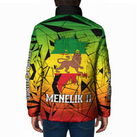 Menelik II Padded Jacket with Crowned Portrait, Ethiopia Never Colonized Text and Pan-African Abstract - Wonder Print Shop