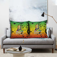 Menelik II Pillow Cover with Crowned Portrait, Ethiopia Never Colonized Text and Pan-African Abstract - Wonder Print Shop