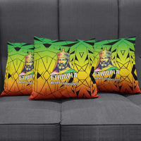 Menelik II Pillow Cover with Crowned Portrait, Ethiopia Never Colonized Text and Pan-African Abstract - Wonder Print Shop