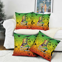 Menelik II Pillow Cover with Crowned Portrait, Ethiopia Never Colonized Text and Pan-African Abstract - Wonder Print Shop