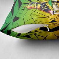 Menelik II Pillow Cover with Crowned Portrait, Ethiopia Never Colonized Text and Pan-African Abstract - Wonder Print Shop