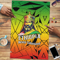 Menelik II Puzzle with Crowned Portrait, Ethiopia Never Colonized Text and Pan-African Abstract - Wonder Print Shop