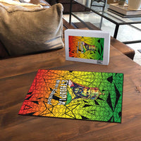 Menelik II Puzzle with Crowned Portrait, Ethiopia Never Colonized Text and Pan-African Abstract - Wonder Print Shop