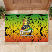 Menelik II Rubber Doormat with Crowned Portrait, Ethiopia Never Colonized Text and Pan-African Abstract - Wonder Print Shop