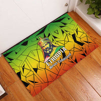 Menelik II Rubber Doormat with Crowned Portrait, Ethiopia Never Colonized Text and Pan-African Abstract - Wonder Print Shop