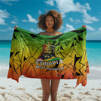Menelik II Sarong with Crowned Portrait, Ethiopia Never Colonized Text and Pan-African Abstract - Wonder Print Shop
