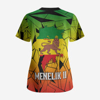 Menelik II Scrub Top with Crowned Portrait, Ethiopia Never Colonized Text and Pan-African Abstract - Wonder Print Shop