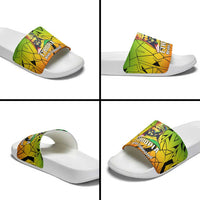 Menelik II Slide Sandals with Crowned Portrait, Ethiopia Never Colonized Text and Pan-African Abstract - Wonder Print Shop