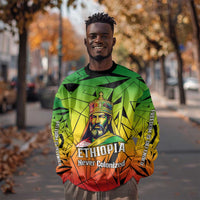 Menelik II Sweatshirt with Crowned Portrait, Ethiopia Never Colonized Text and Pan-African Abstract - Wonder Print Shop