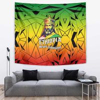 Menelik II Tapestry with Crowned Portrait, Ethiopia Never Colonized Text and Pan-African Abstract - Wonder Print Shop