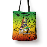 Menelik II Tote Bag with Crowned Portrait, Ethiopia Never Colonized Text and Pan-African Abstract - Wonder Print Shop