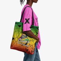 Menelik II Tote Bag with Crowned Portrait, Ethiopia Never Colonized Text and Pan-African Abstract - Wonder Print Shop
