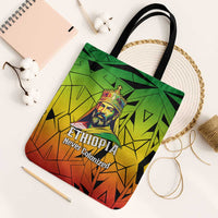 Menelik II Tote Bag with Crowned Portrait, Ethiopia Never Colonized Text and Pan-African Abstract - Wonder Print Shop