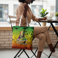 Menelik II Tote Bag with Crowned Portrait, Ethiopia Never Colonized Text and Pan-African Abstract - Wonder Print Shop
