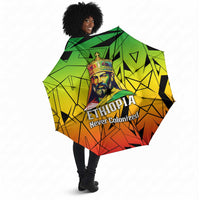 Menelik II Umbrella with Crowned Portrait, Ethiopia Never Colonized Text and Pan-African Abstract - Wonder Print Shop