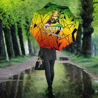 Menelik II Umbrella with Crowned Portrait, Ethiopia Never Colonized Text and Pan-African Abstract - Wonder Print Shop