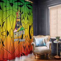 Menelik II Window Curtain with Crowned Portrait, Ethiopia Never Colonized Text and Pan-African Abstract - Wonder Print Shop