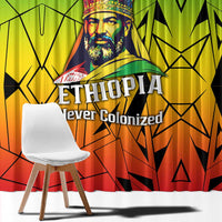 Menelik II Window Curtain with Crowned Portrait, Ethiopia Never Colonized Text and Pan-African Abstract - Wonder Print Shop