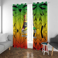 Menelik II Window Curtain with Crowned Portrait, Ethiopia Never Colonized Text and Pan-African Abstract - Wonder Print Shop