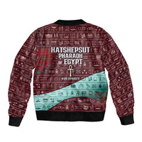 Hatshepsut Bomber Jacket with Pharaoh Bust Illustration, Female Pharaoh Title and Egyptian Hieroglyph - Wonder Print Shop