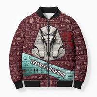 Hatshepsut Bomber Puffer Jacket with Pharaoh Bust Illustration, Female Pharaoh Title and Egyptian Hieroglyph - Wonder Print Shop