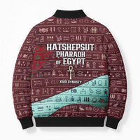 Hatshepsut Bomber Puffer Jacket with Pharaoh Bust Illustration, Female Pharaoh Title and Egyptian Hieroglyph - Wonder Print Shop