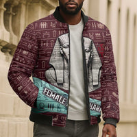 Hatshepsut Bomber Puffer Jacket with Pharaoh Bust Illustration, Female Pharaoh Title and Egyptian Hieroglyph - Wonder Print Shop