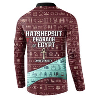 Hatshepsut Button Sweatshirt with Pharaoh Bust Illustration, Female Pharaoh Title and Egyptian Hieroglyph