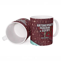 Hatshepsut Ceramic Mug with Pharaoh Bust Illustration, Female Pharaoh Title and Egyptian Hieroglyph - Wonder Print Shop