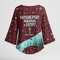 Hatshepsut Kimono Sleeve Blouse with Pharaoh Bust Illustration, Female Pharaoh Title and Egyptian Hieroglyph - Wonder Print Shop