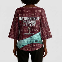 Hatshepsut Kimono Sleeve Blouse with Pharaoh Bust Illustration, Female Pharaoh Title and Egyptian Hieroglyph - Wonder Print Shop
