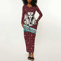 Hatshepsut Long Sleeve Bodycon Dress with Pharaoh Bust Illustration, Female Pharaoh Title and Egyptian Hieroglyph - Wonder Print Shop