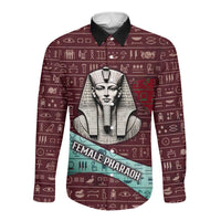 Hatshepsut Long Sleeve Button Shirt with Pharaoh Bust Illustration, Female Pharaoh Title and Egyptian Hieroglyph - Wonder Print Shop