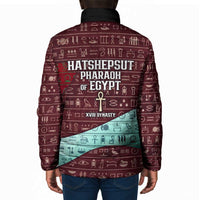 Hatshepsut Padded Jacket with Pharaoh Bust Illustration, Female Pharaoh Title and Egyptian Hieroglyph - Wonder Print Shop