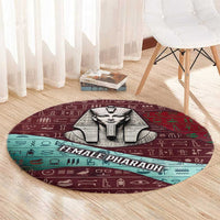 Hatshepsut Round Carpet with Pharaoh Bust Illustration, Female Pharaoh Title and Egyptian Hieroglyph - Wonder Print Shop