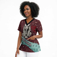 Hatshepsut Scrub Top with Pharaoh Bust Illustration, Female Pharaoh Title and Egyptian Hieroglyph - Wonder Print Shop