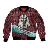 Hatshepsut Sleeve Zip Bomber Jacket with Pharaoh Bust Illustration, Female Pharaoh Title and Egyptian Hieroglyph - Wonder Print Shop