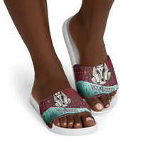 Hatshepsut Slide Sandals with Pharaoh Bust Illustration, Female Pharaoh Title and Egyptian Hieroglyph - Wonder Print Shop