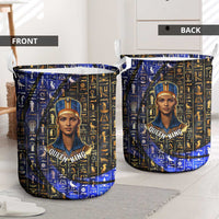 Hatshepsut Laundry Basket with Queen King Portrait, Temple Illustration and Blue-Gold Hieroglyphic - Wonder Print Shop