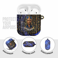 Hatshepsut AirPods Case with Queen King Portrait, Temple Illustration and Blue-Gold Hieroglyphic - Wonder Print Shop