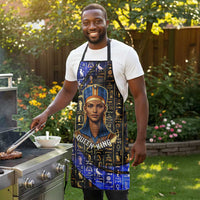 Hatshepsut Apron with Queen King Portrait, Temple Illustration and Blue-Gold Hieroglyphic - Wonder Print Shop