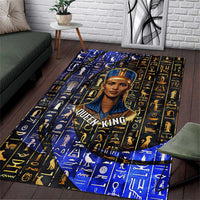 Hatshepsut Area Rug with Queen King Portrait, Temple Illustration and Blue-Gold Hieroglyphic - Wonder Print Shop
