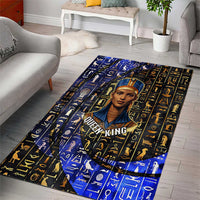 Hatshepsut Area Rug with Queen King Portrait, Temple Illustration and Blue-Gold Hieroglyphic - Wonder Print Shop
