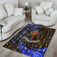 Hatshepsut Area Rug with Queen King Portrait, Temple Illustration and Blue-Gold Hieroglyphic - Wonder Print Shop
