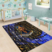 Hatshepsut Area Rug with Queen King Portrait, Temple Illustration and Blue-Gold Hieroglyphic - Wonder Print Shop