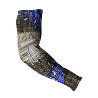 Hatshepsut Arm Sleeves with Queen King Portrait, Temple Illustration and Blue-Gold Hieroglyphic - Wonder Print Shop