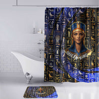 Hatshepsut Bathroom Set with Queen King Portrait, Temple Illustration and Blue-Gold Hieroglyphic - Wonder Print Shop