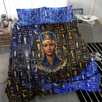 Hatshepsut Bedding Set with Queen King Portrait, Temple Illustration and Blue-Gold Hieroglyphic - Wonder Print Shop